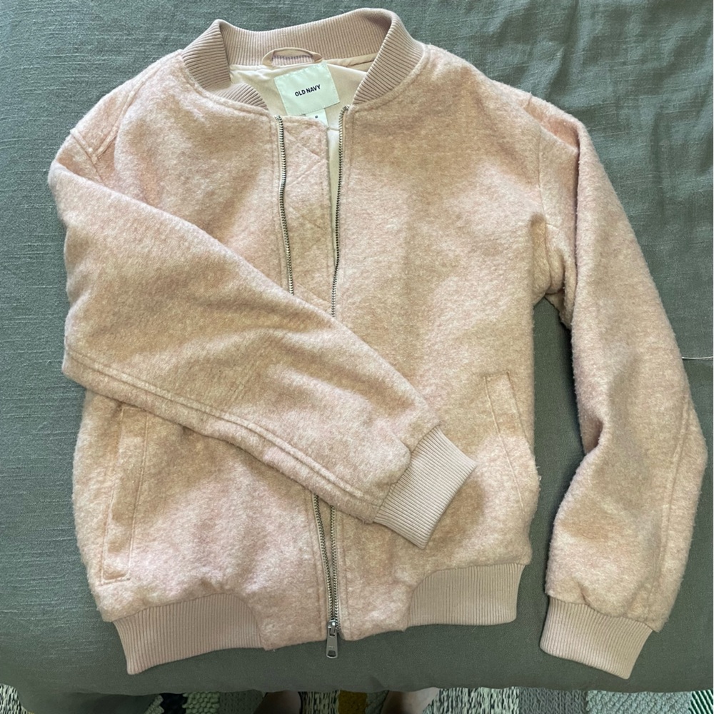 Light Pink Fuzzy Bomber Jacket